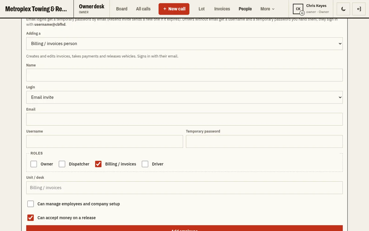 Adding a person in People with role presets