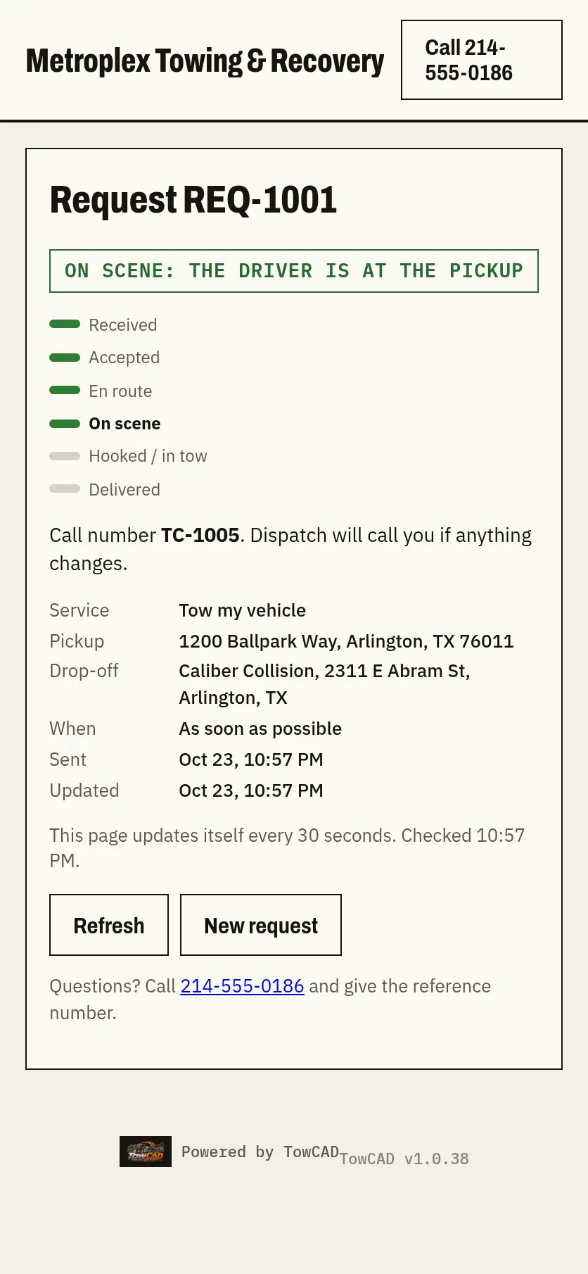 Status page on a phone